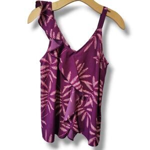 A New Day Women's Printed Asymmetrical Ruffle Tank Top Sleeveless Blouse - small